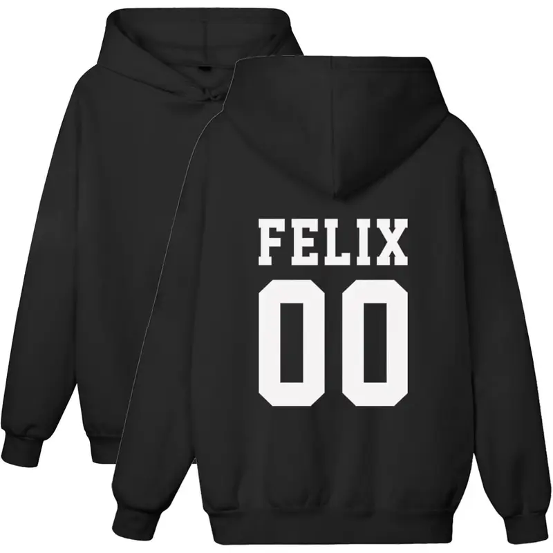 Women's Felix 00 SKZ Hoodie Graphic Hoodie - Cotton Blend Black Long Sleeve Pullover Regular Fit | Soft & Breathable Fabric, Durable Print, Everyday Comfort, Machine Washable, casual sportswear daily wear