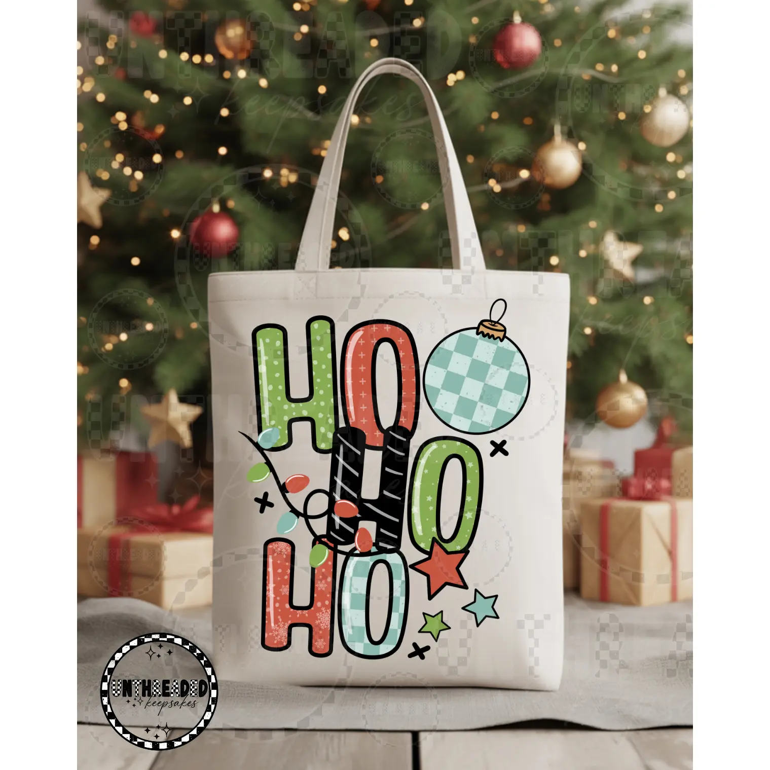 HO HO HO Retro Checkered Christmas Canvas Tote Bag