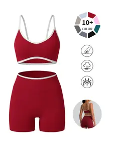 New Women's Color Block Sports Bra and Shorts Set, High Elastic Shaping Gym Wear Yoga Clothes Set for Yoga and Outdoor Training, Perfect for All Seasons