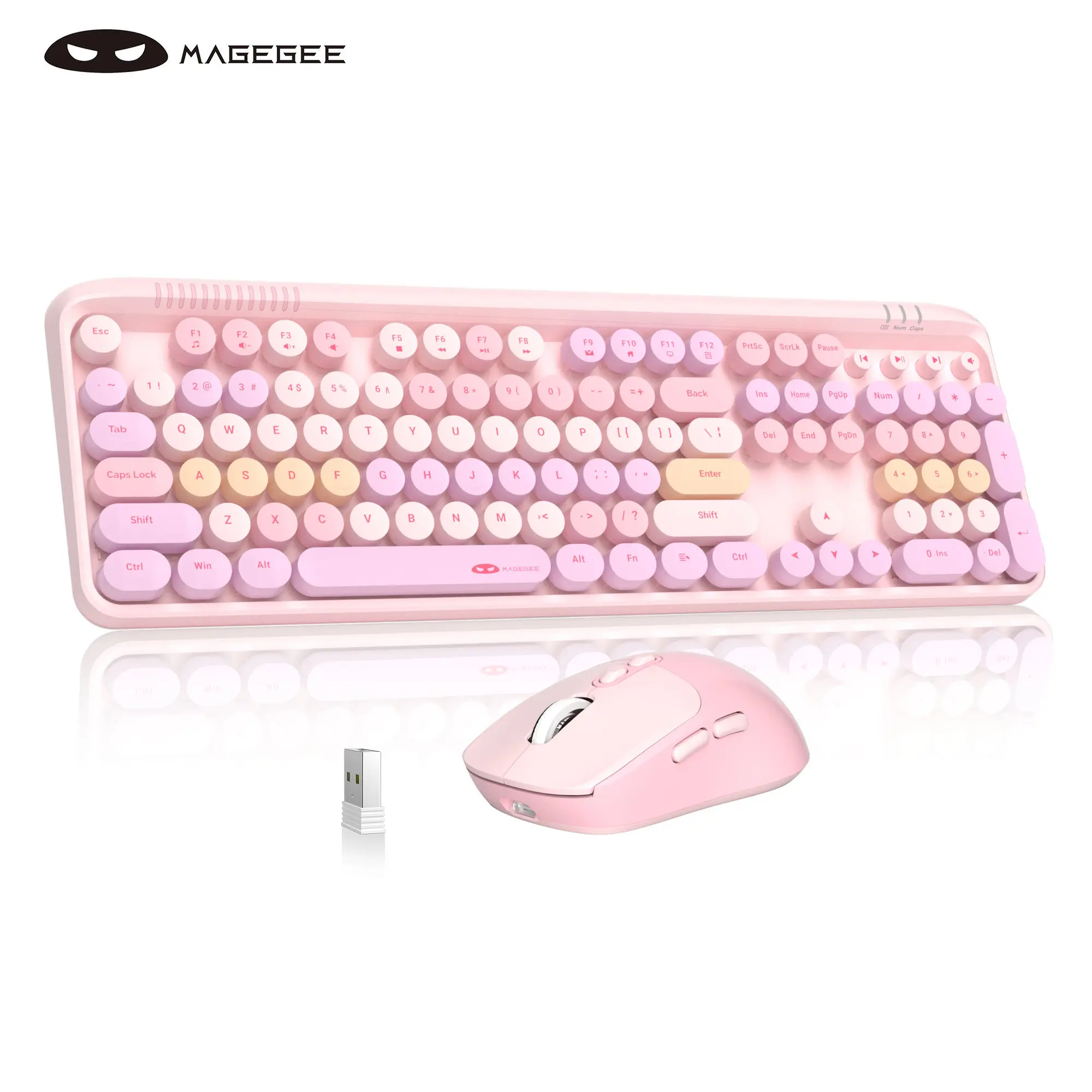 MageGee V920 Wireless Computer Multifunctional Keyboard & Mouse Combo, Cute Keyboard Mouse Set Wireless - 2.4G Ultra-Silent Typewriter Style, Smart Sleep with Instant Wake, Gradient Design with Round Keycaps - PC/Mac/Laptop Compatible, No Battery Included