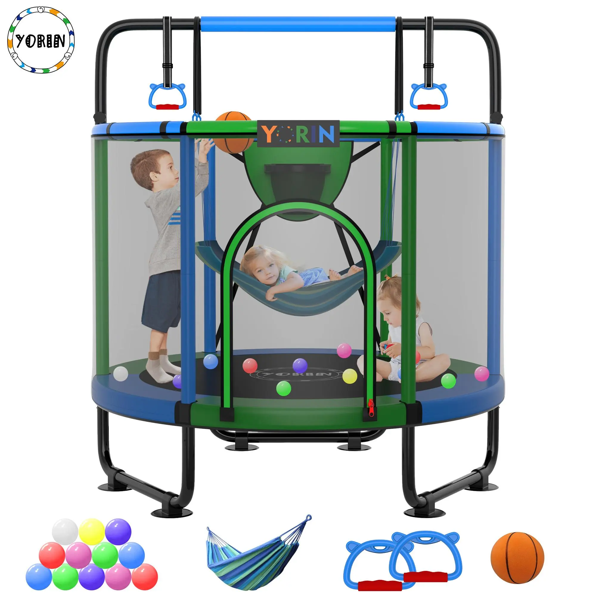 YORIN 55" Trampoline for Kids with Net, 4.5 FT Indoor & Outdoor  Trampoline with Swing, Basketball Hoop, Adjustable Gymnastics Bar for Ages 1-8, Birthday Gifts for Boys & Girls, Baby Toddler Christmas Toys  Indoor Trampoline  TikTokShopBlackFriday