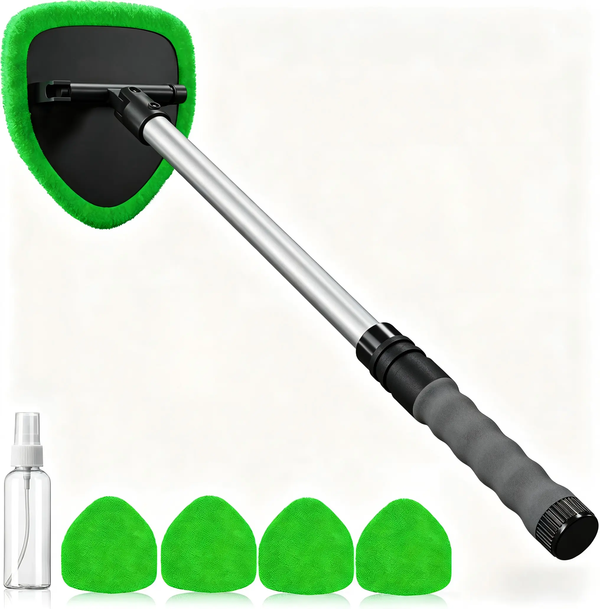 Windshield Cleaning Tool with Extendable Handle, Microfiber Car Window Cleaner with Reusable Pads for Interior Glass