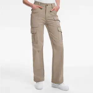 Moosehill Women's Cargo Hiking Pants High-Waisted Lightweight HikerFlex W038 Khaki Casual Comfy Pocket Sporty Trousers