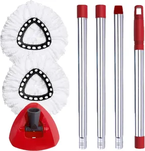 ANREKEYH Washable Mop Replacement Set for O-Ceda EasyWring Microfiber Spin Mops, 2 Microfiber Refills, 1 Triangle Head Cover, 30-58in Adjustable Smooth Stainless Steel Handle, Base & Tank System (White) - Ideal for Home Cleaning