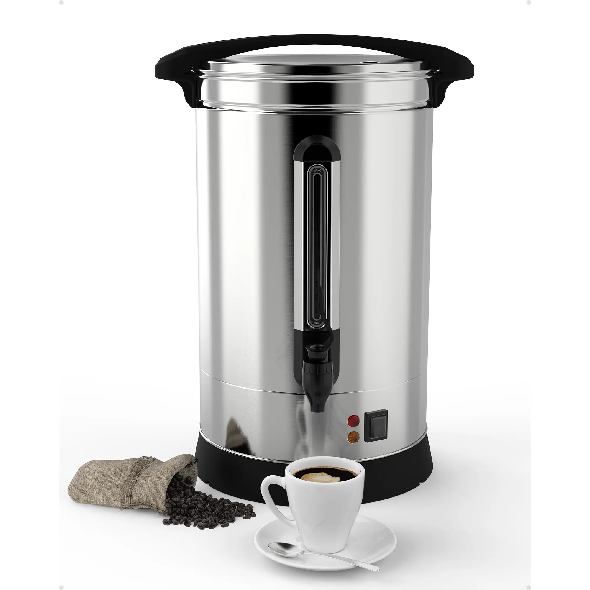 18L Stainless Steel Electric Coffee Urn - 120-Cup (12 Cups & Above) Hot Beverage Dispenser with Auto Warm-Up, Dual Heating Functions, Silicone Components, Commercial Kitchen Appliance for Commercial Users, Events, Kitchen Appliances, 14L