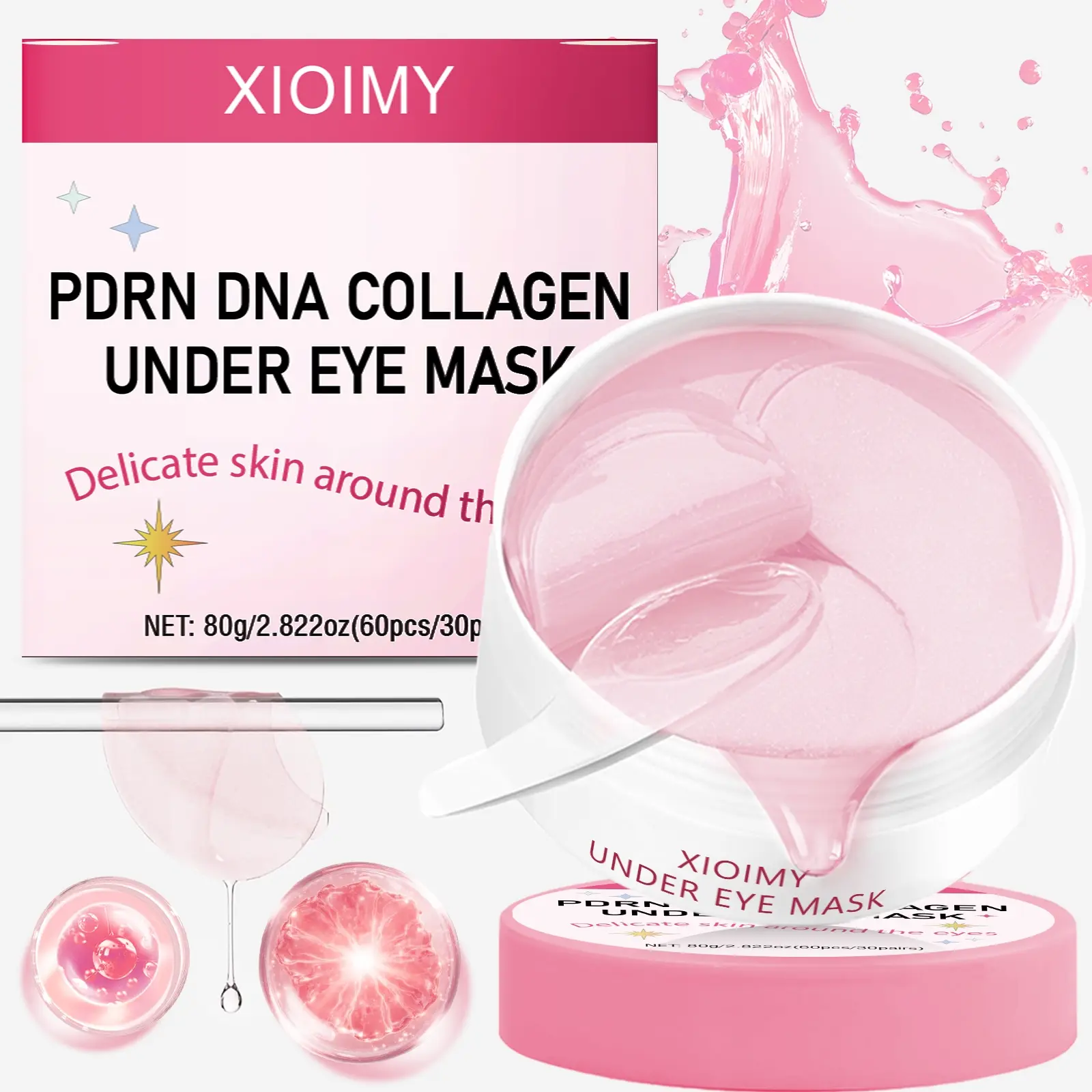 60pcs Salmon Dna Collagen Eye Mask, Moisturizing Eye Mask, Brightening Eye Masks, Reduces Dark Circles, Smooths & Hydrates Skin, Brightening & Anti-Dryness, Eye Care Treatment, Hides Dark Circles, Hydrating Eye Treatments, Eye Patches For Dark Circles