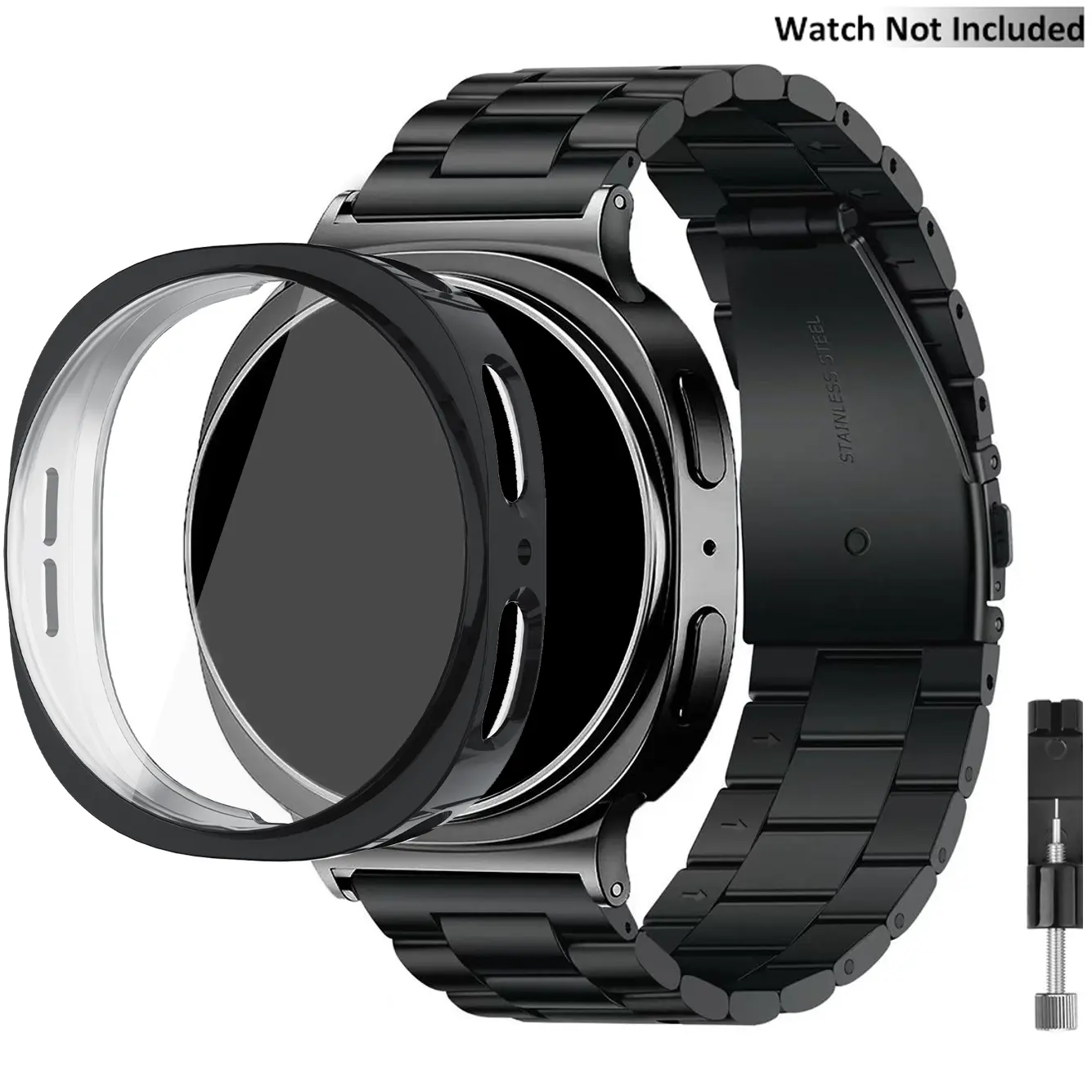 Classic Stainless Steel Strap for Samsung Galaxy Watch 9/8 (40mm/44mm), High-Quality Metal Band, Smart Watch Straps, Includes Size Adjustment Tool & Tpu Case