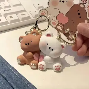 Cute Cartoon Bear Magnetic Keychain Set, Trendy Cute Keychain, Heart-Shaped Couple Accessories, Fashion Animal Charms for Bags & Keys, Perfect Valentine Gift