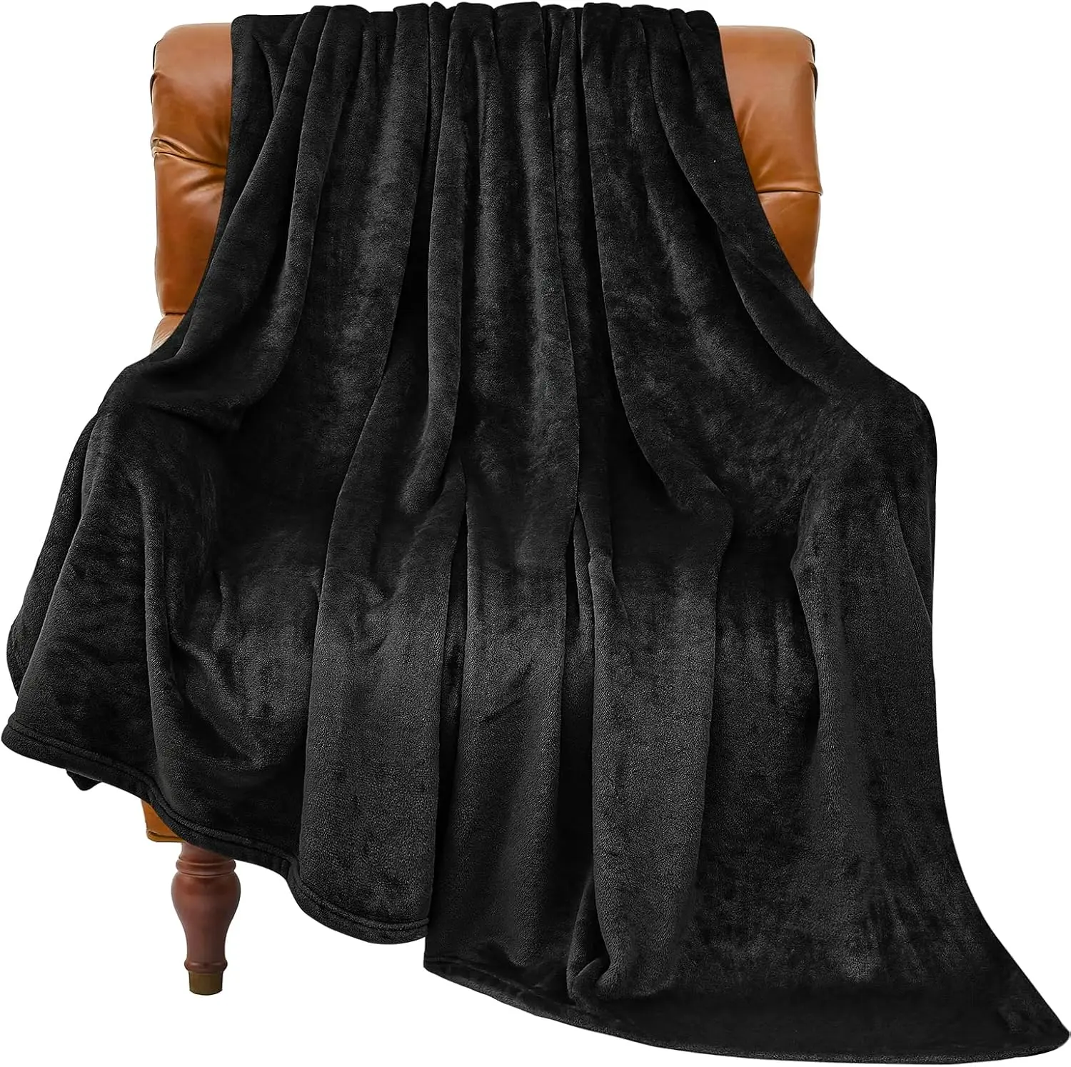 Black Fleece Throw Blanket for Couch and Bed, Luxury Plush Cozy Fuzzy Blanket, Super Soft Warm Lightweight Throw Blanket for Sofa, Travel and Camping, 50 x 60 Inch All Season Decorative Blanket