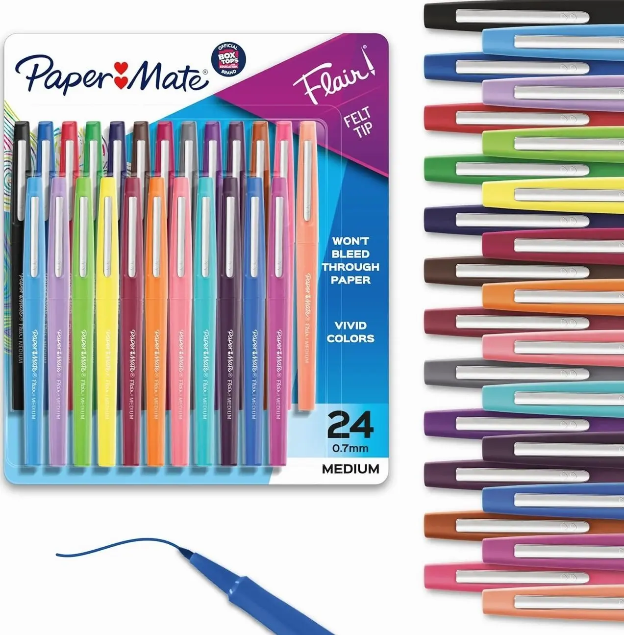Paper Mate Flair Felt Tip Pens, Medium Point, Assorted Colors, 24 Count - Home, Office, Back to School, Teacher Supplies