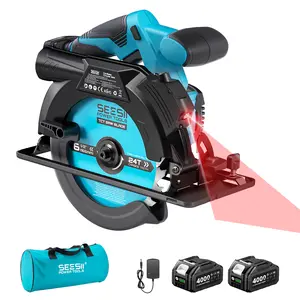 SEESII 21V MAX Cordless Circular Saw (6-1/2”) Luz, Guía láser, Recargable–2x 4Ah Batteries & Mango auxiliar incluido, 2-1/4” Cutting Depth, 5200 RPM, 0-45° Bevel Capacity, Portátil ajusten profundidad para proyectos al aire libre, Home DIY, Pro Use CS610
