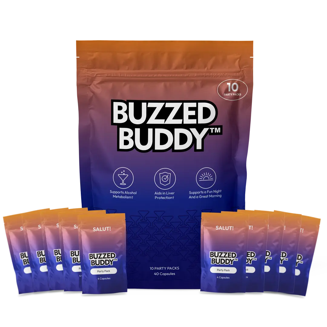 BUZZED BUDDY Alcohol Support Capsules - 1 Bag/3 Bags/6 Bags | Pre- & Post-Drink Wellness Supplement with Dihydromyricetin (DHM), L-Cysteine HCl, Milk Thistle Extract - Support Energy & Healthy Metabolism - Travel Friendly