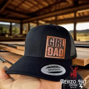 Girl Dad Leather Patch on a Yupoong 6606 Classic SnapBack