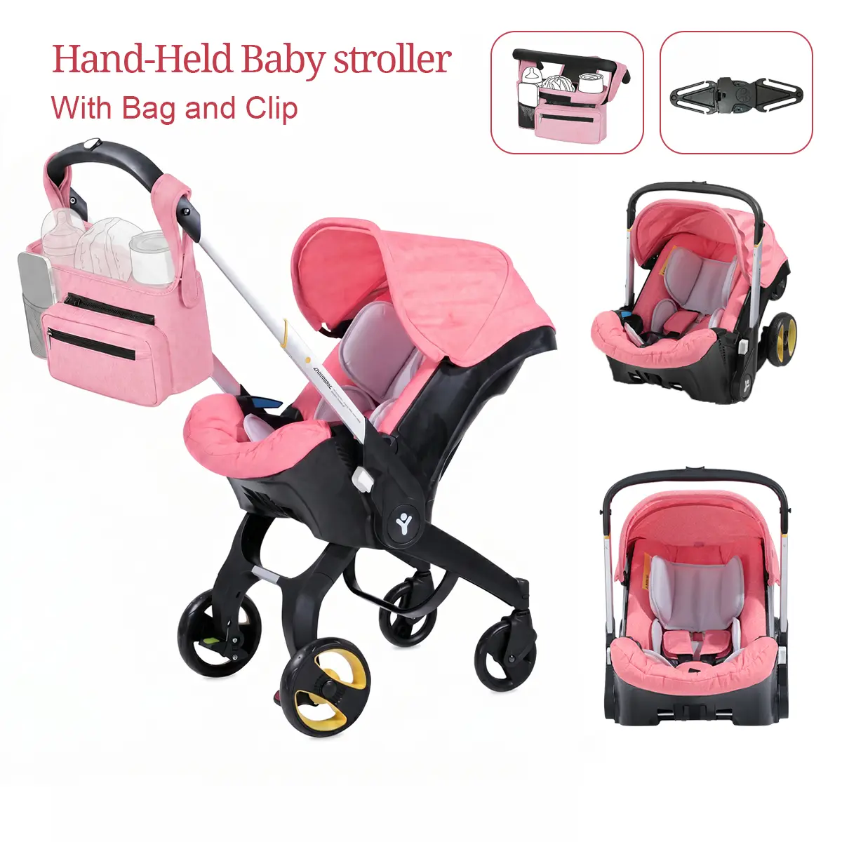 4-in-1 portable baby stroller with bag,Hand-Held Baby stroller,Base-free usage,Mother's Gift,Foldable and lightweight,Convertible Reversible Baby Stroller,baby bassinet,Adjustable Handle,all terrain stroller,pram,4-wheel travel toddler stroller,Black