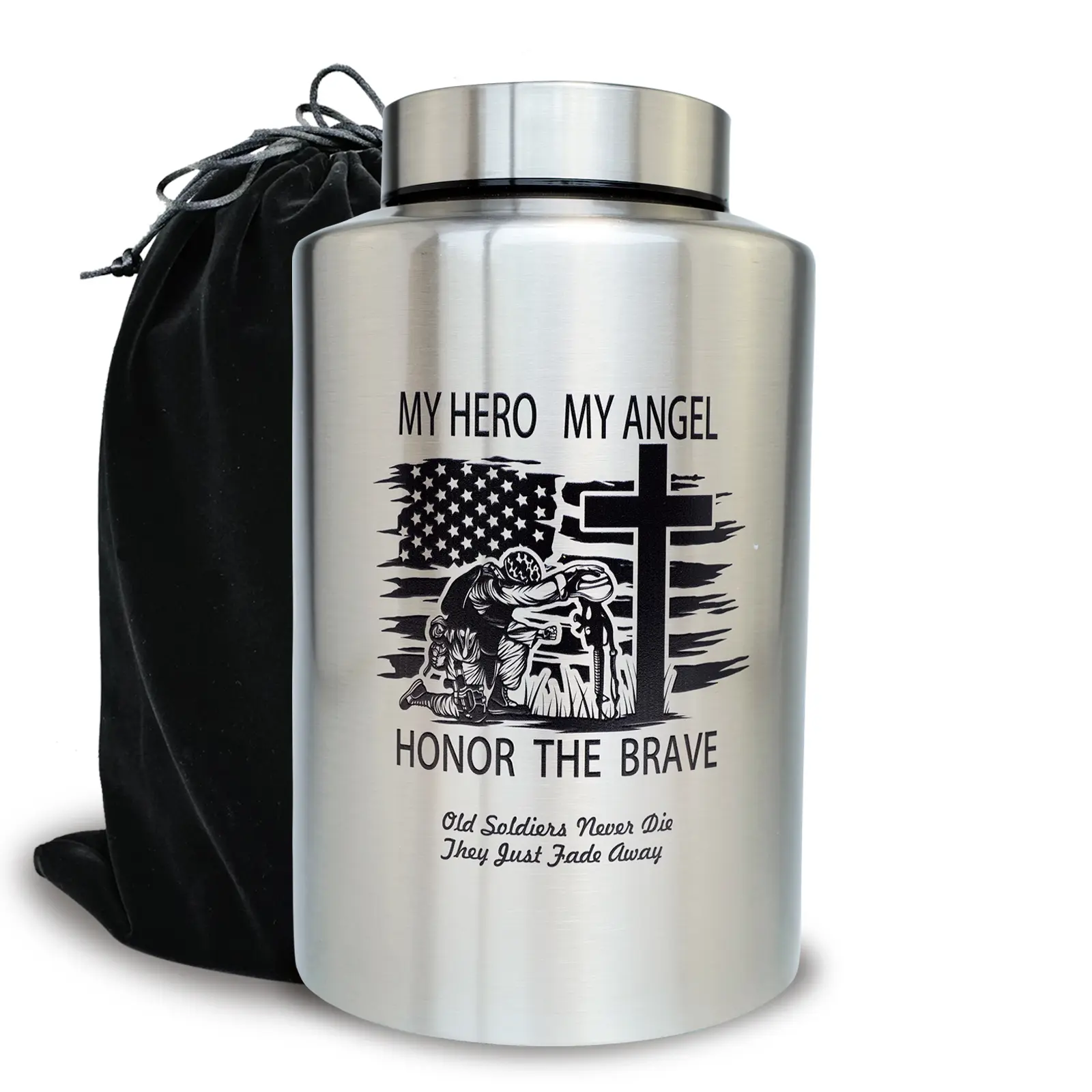 Up to 220 lbs Large Cremation Urns for Adult Male Female Ashes, Decorative Urn for Human Veteran Men Marine Patriot Ashes with Velvet Bag(Hero)