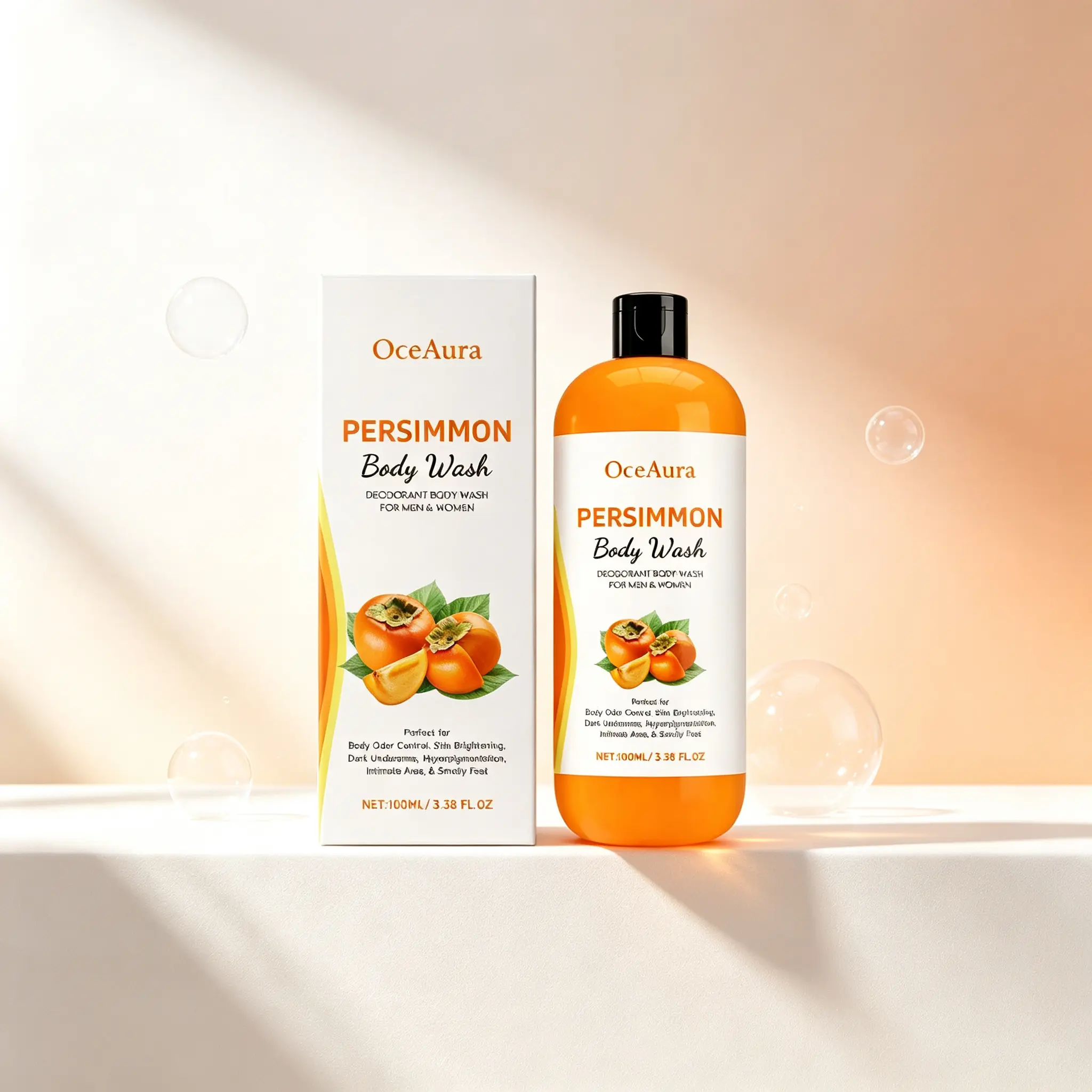 Persimmon Deodorant Body Wash – For Body Odor Control, Skin Brightening & Dark Underarms, For Men & Women, Gentle Daily Cleanser 100ml