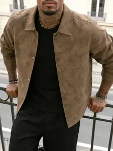 Men's Casual Versatile Fitted Long Sleeve Jacket Coat, Casual Fitted Jackets, 100% Polyester Fiber, Button Front with Snap Closure, Collar Design, Spring & Fall