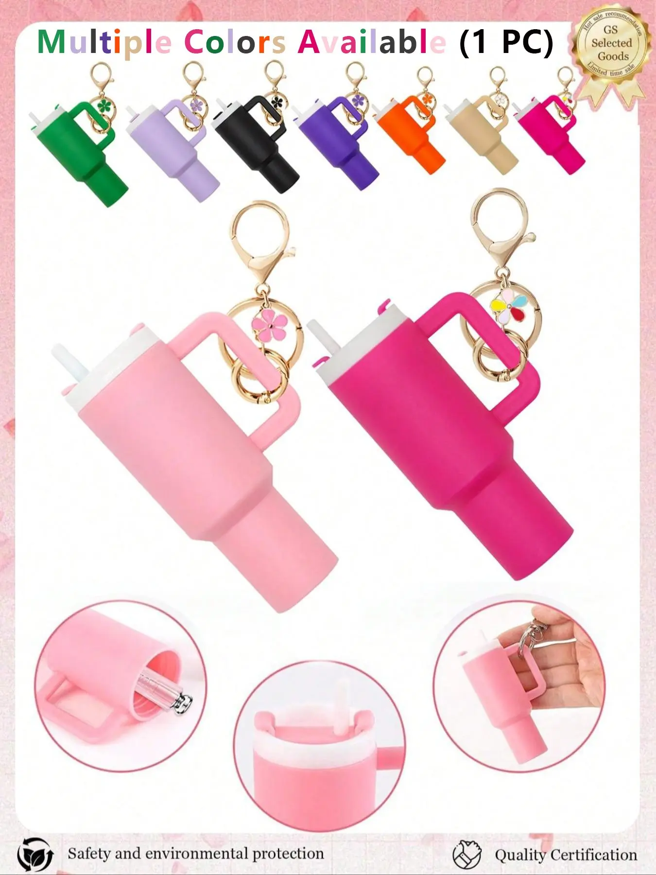 Mini Tumbler Keychain Accessories for Stanley Cup,Keychain Charms,Floral Pattern Keychain,Flower Keychain,Purse Charms,Bag Accessories,Lipstick Storage Box,Mini Cup Keychain For Key Ring Or Lip Balm,Keychain Bag Pendant,Key Ring Accessory