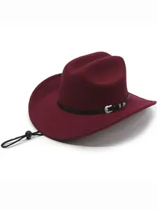 Classic Western Cowboy Hat Unisex, Fitted Wool Blend Cap with Belt Buckle, Curved Brim Farm Hat, Perfect for Parties and Outdoor Activities