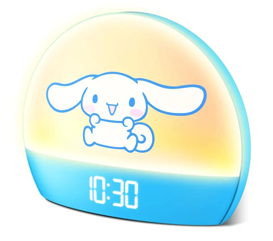 Hello Kitty Cinnamoroll Plastic Sunrise Alarm Clock - USB Powered Digital Bedside Clock, 6 Color Changing Light Modes, LED Display, Girl Room Accessories, Room Decor for Girls, Cute, Nightstand, Girly Room Accessories