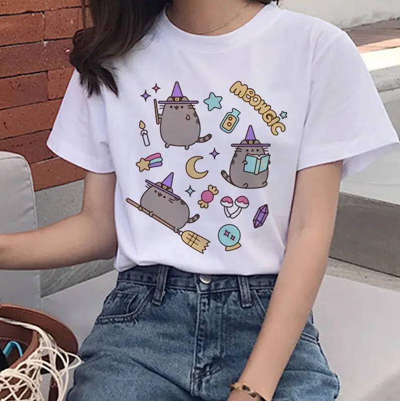 Adult & Youth Pusheen Cat T Shirts Women Funny Graphic Cartoon Fashion Kawaii T-shirt Female Ullzang Cute 90s Korean Tshirt Top Tees Harajuku