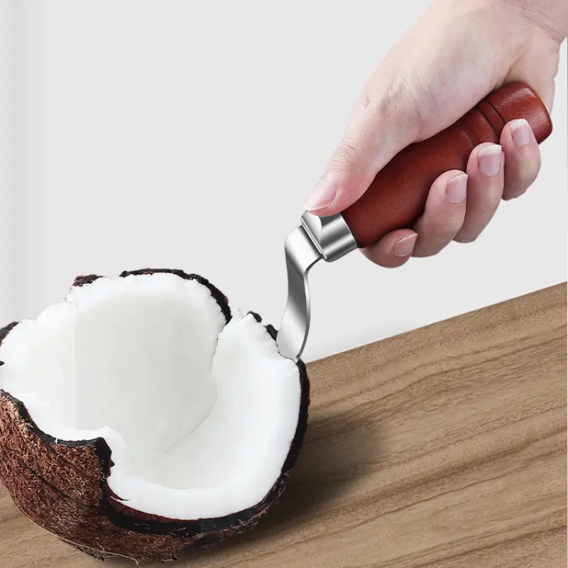 1pc coconut meat stripper, stainless steel, wooden handle, efficient and convenient coconut meat stripping tool