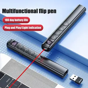 Wireless Flip-Pen Presentation Clicker 2.4GHz RF Laser Pointer PowerPoint Remote with Hyperlink Control Red Light IR Presenter