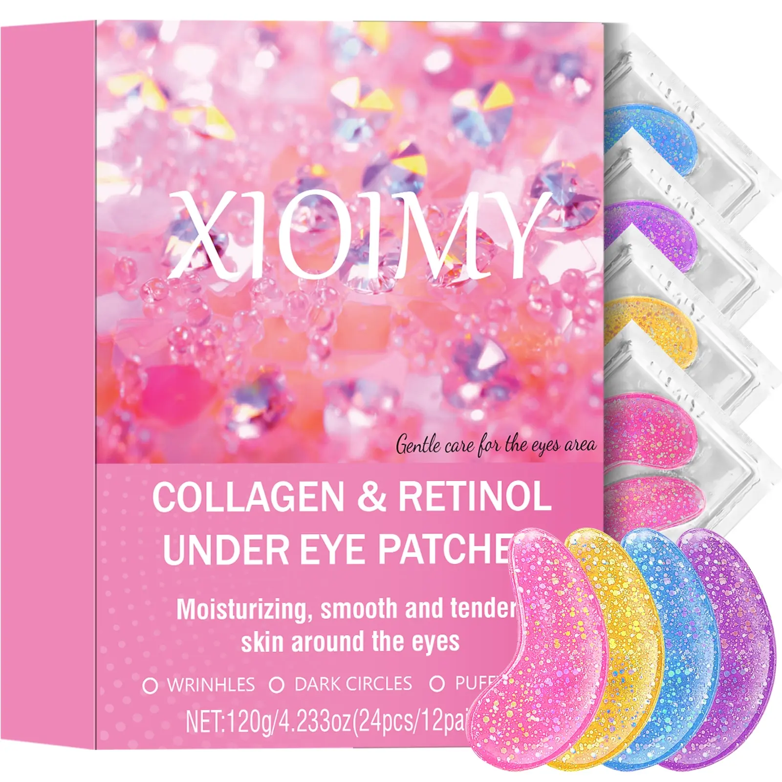 24pcs Collagen Retinol, Hyaluronic Acid & Niacinamide Moisturizing Gel Pads, Collagen Moisturizing Eye Masks, for All Skin Types, Deep Hydration & Smoothness