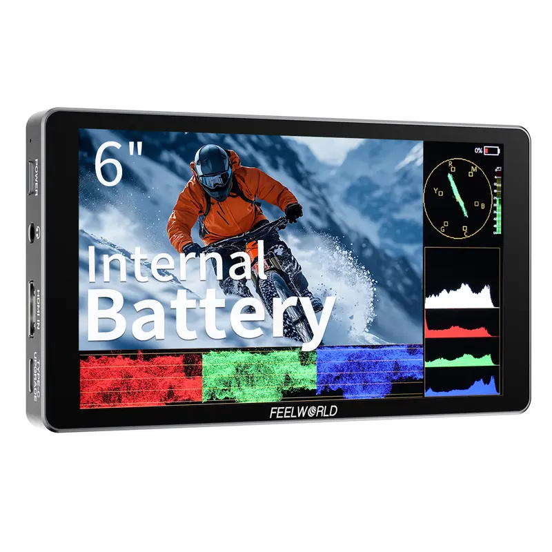 FEELWORLD P6XL 6in Camera Field Monitor - 1200nit High Brightness, Built-in Batteries, Aluminium Body, Touchscreen Display, Waveform HDR, 4K HDMI Input, 3D LUT Output, Lightweight Camera Accessories, Photography Equipment