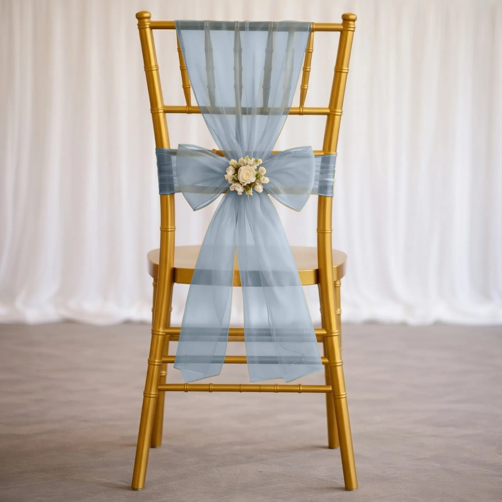 20 Pack Organza Chair Sashes 6"x108" Dusty Blue – Reusable Sheer Wedding Chair Bows