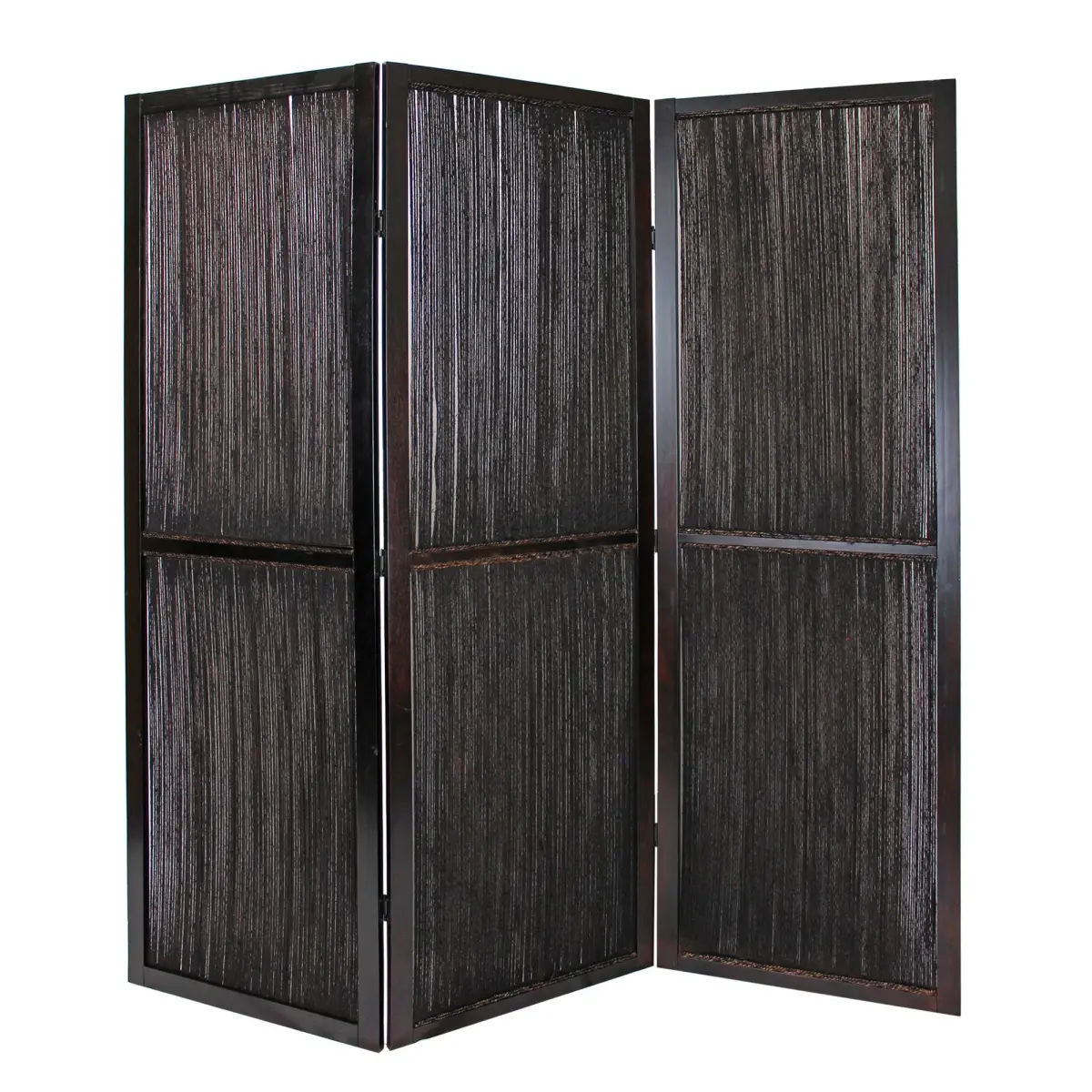 HomeRoots 274870 Foldable Modern 3-Panel Wooden Room Divider Screen, Dark Wood-Water Hyacinth High-Quality Material, Brown Indoor Home Decor for Living Room, Room Dividers