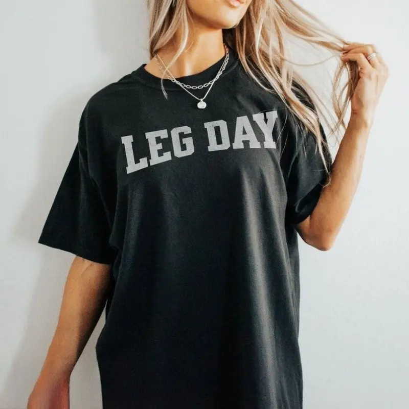 Women's Oversized Baggy Round Neck Graphic T-Shirt - Casual Athleisure Wear, Gym Leg Day Pump Cover, Weightlifting Top, Fall Outfit Gift, Everyday Wear, Casual Wear