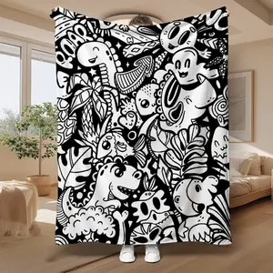 Colorable Dinosaur Flannel Throw Blanket - Soft, Warm, Retro-Look, Stain-Resistant, Multi-Size Multi-Functional Flannel Fabric Blanket, Ideal for Family Nap & Travel Use, Throw Blankets