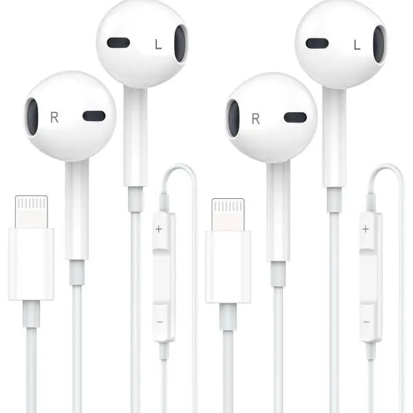 2 Pack Wired Earbuds for iPhone with Microphone & Volume Control, Noise Cancelling Earphones Compatible with iPhone 14/13/12/11/XR/XS/X/8/7/SE/Pro Max, In-Ear Headphones for iOS Devices