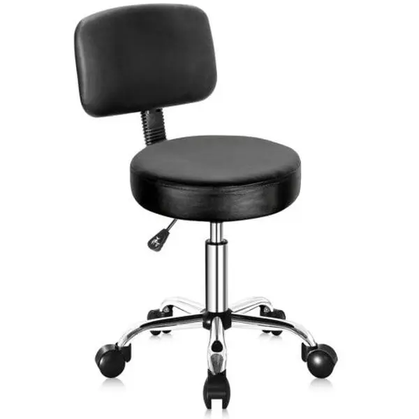 ZENSTYLE Ergonomic PU Leather Salon Spa Stool Chair - Height Adjustable, 360-Degree Swivel, Hydraulic Lift, Round Seat, Wheeled Base with Back Support, 250lb Capacity, Commercial Salon Furniture, Height Adjustable Chair, Pu Leather Chairs