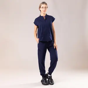 EADFLIE Scrubs Set for Women, Stretchy Jogger Nurse Outfit, Sleeveless Stand Collar Scrub Top & Pants with 8 Pockets, Loose Fit Medical Uniform, Comfy Work Scrubs for Nurses