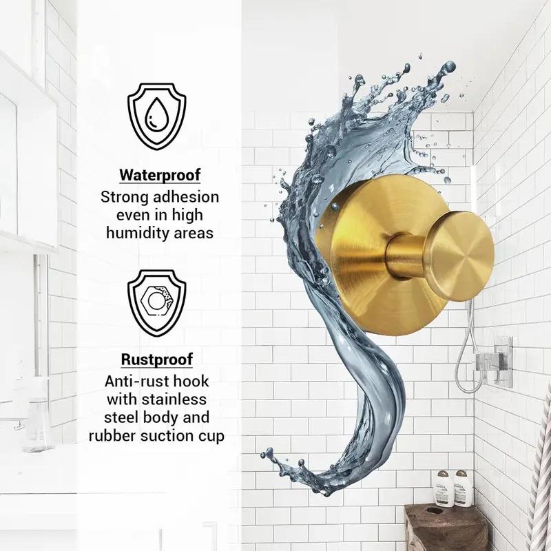 Suction Cup Hooks for Shower No-Drill Bathroom Hooks for Towels Robes Loofah Mountable on Smooth Surfaces 304 Stainless Steel 15 lbs Capacity Matte Black Design