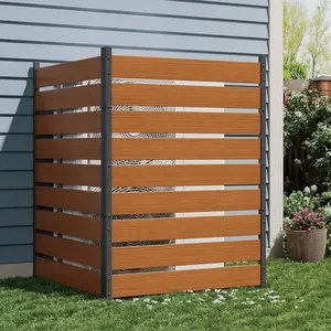 2 Panels Natural Cedar Privacy Screen, Trash Can/Air Conditioner/Pool Equipment Enclosure, No Dig Wood Fence Panel, Outdoor Privacy Wall for Patio Deck, Teak