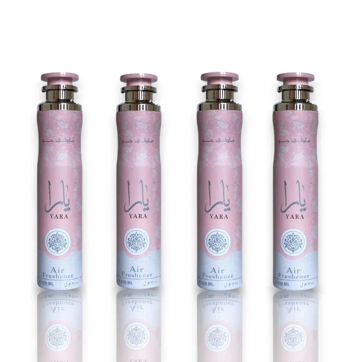 Lattafa Yara Aerosol Spray Air Freshener, 4-Pack Bundle (300 ML Per Bottle) - Floral, Fruity, Woody Scented Household Room Fragrance Spray
