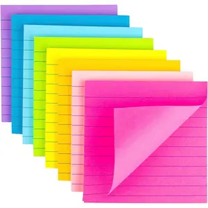 (8 Pack) Lined Sticky Notes 4x4 Bright Stickies Colorful Super Sticking Power Memo Pads, 8 Colors,  Adhesive