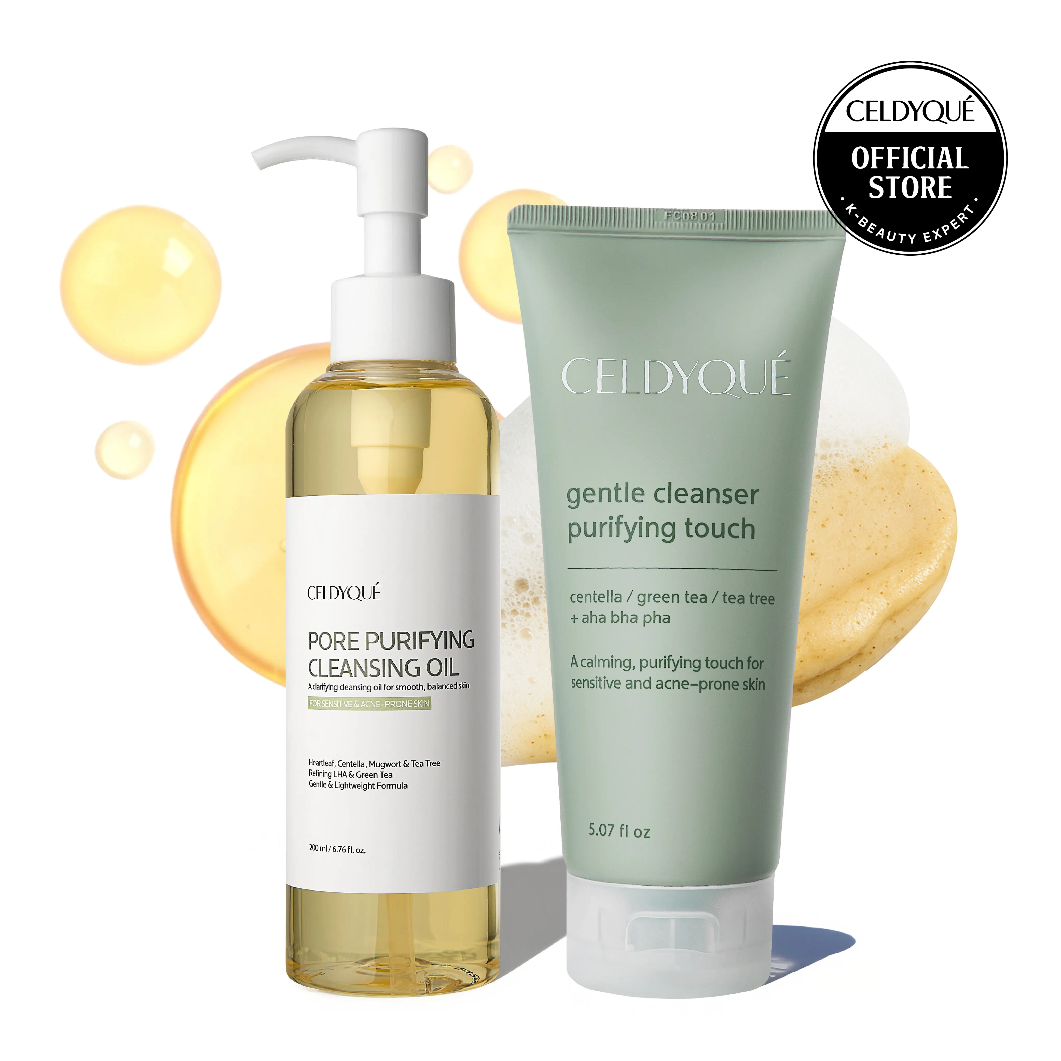 [CELDYQUE] Centella & Tea Tree Foam Cleanser + LHA Cleansing Oil – Double Cleanse Duo | Sensitive Skin K-Beauty
