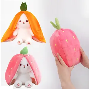 Cute Strawberry Carrot Rabbit Plush Toy Stuffed Creative Into Fruit Transform Baby Cuddly Bunny Doll for Kid Birthday Gift Playful