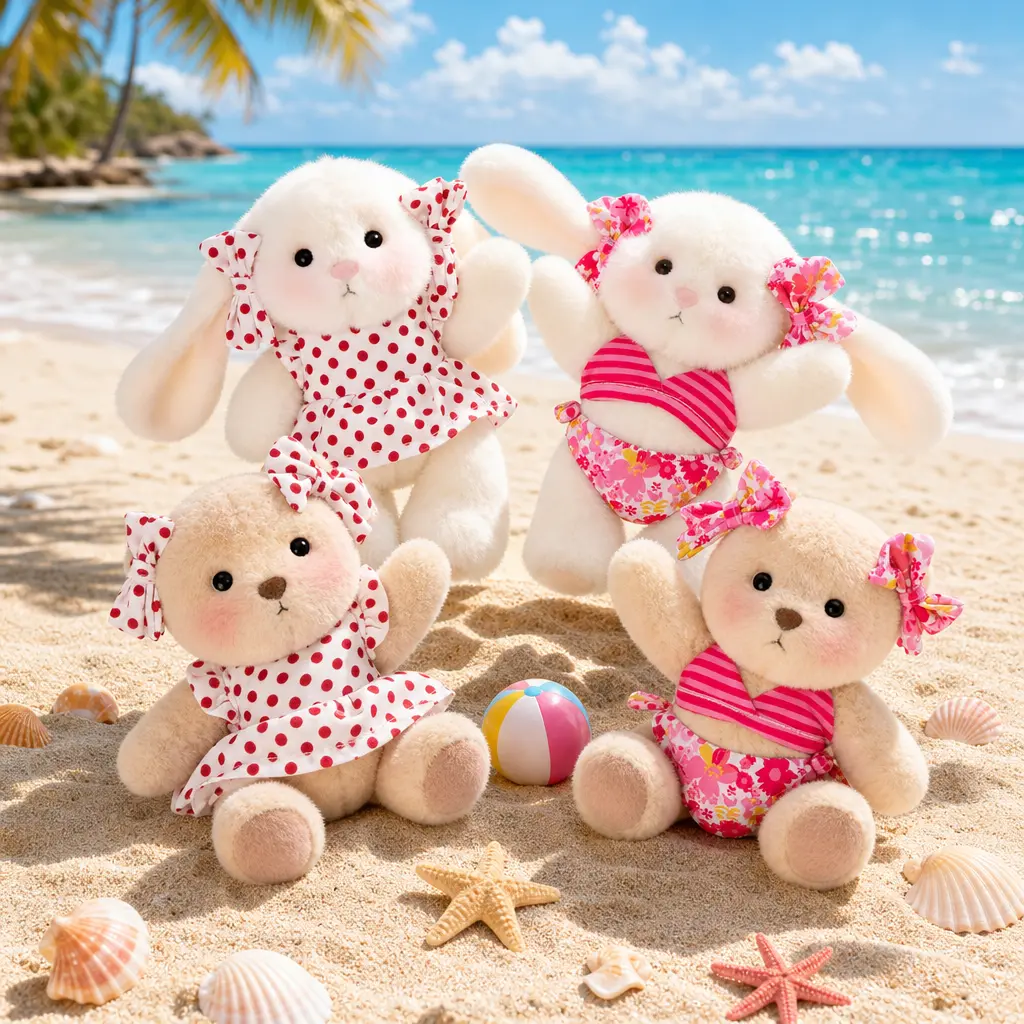 Getahug 5.9 Inches Soft Adorable Stuffed Bear - Kawaii Aesthetic Summer Bikini Edition Bag Charm Keychain, Handmade with Gift Box, Wipeable with Wet Wipes, Pink Paradise Bikini Mini Bunny Keychain