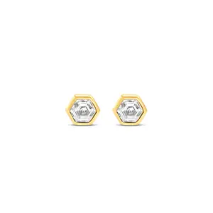 Mini Hex Stud Earrings in White CZ