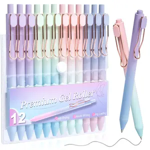 12 Pcs Smooth Writing Pens No Bleed & Smear Black Ink Fine Point Retractable Aesthetic Journaling Pens for School, Office, Creative Use