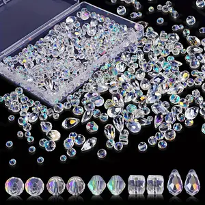 one box Random style Glass Rondelle Beads Assortment for Jewelry Making, Multifaceted Shimmering Glass Bead Kit with Storage Box - Including Various Shapes & Sizes (4mm/6mm/8mm)