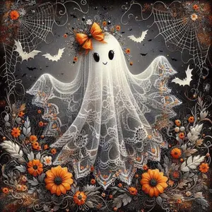 5D DIY Full Drill Round Diamond Painting Kits - Handicraft Diamond Art Kit Cute Ghost Mosaic, Canvas - DIY Decorative Picture, Home Wall Decor, DIY Diamond Arts, Perfect for Halloween and Christmas, Independence Day, Birthdays, and Anniversary Gifts.