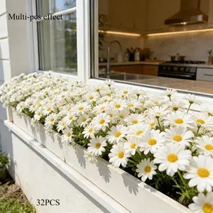 32 Bundles of Artificial White Daisies, Artificial Flowers Outside, Outdoor Uv-Resistant And Non-Fading Green Shrub Plants, Indoor Outdoor Hanging Flower Pots, Garden Decorative Flower, Garden Porch Decoration