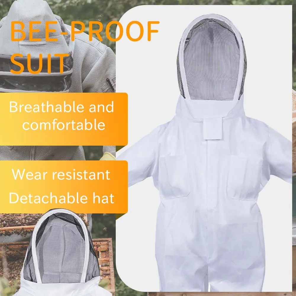 Full Body Beekeeping Suit, Professional Beekeeper Protective Clothing with Safety Veil, Unisex Anti-Sting Bee Suit for Outdoor Apiary Work