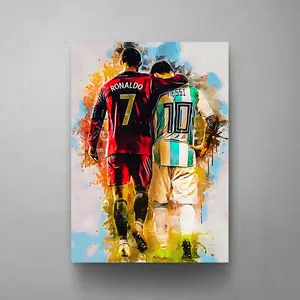 Lionel MESSI & Cristiano RONALDO Art, Soccer World Cup 2022, Legends Wall Art Friend Gift Poster Print Unframe